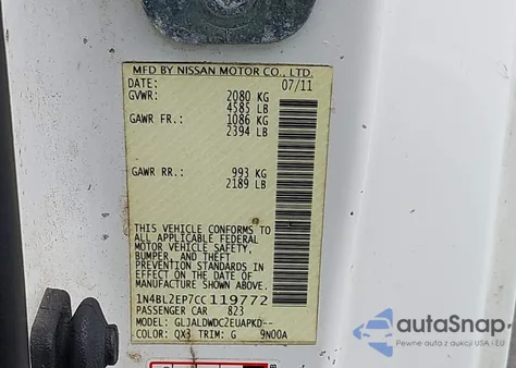 2012 Nissan Altima 3.5 Sr из США, поврежденный, VIN 1N4BL2EP7CC119772